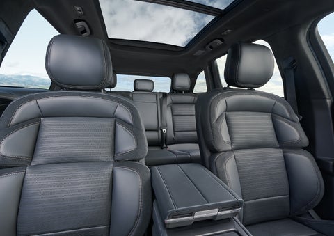 The spacious second row and available panoramic Vista Roof® is shown. | Gettel Lincoln in Punta Gorda FL