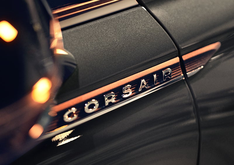 The stylish chrome badge reading “CORSAIR” is shown on the exterior of the vehicle. | Gettel Lincoln in Punta Gorda FL